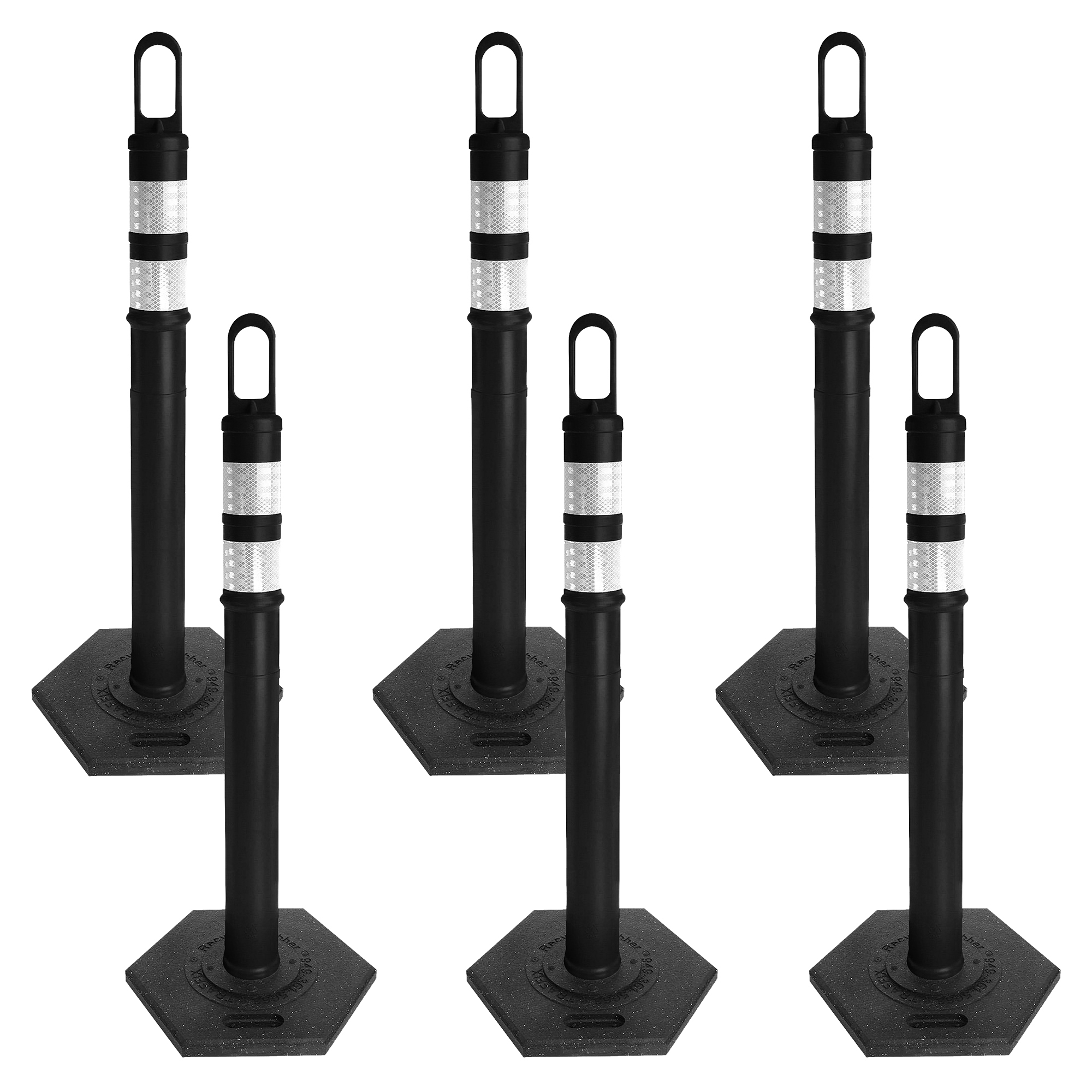 Mr. Chain Black Delineators — 47.5in. Height, 4in. Diameter, 6-Pack, Reflective Collars, Model# 78203-6